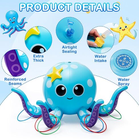 Sprinkler for Kids, Inflatable Octopus Water Toys with 6 Rings, Kids Sprinklers for Yard, Summer Outdoor Toys Backyard Water Spray Sprinkler Fun Toy for 3 4 5 6 7 8 Years and Up Boys Girls Gifts in Saudi Arabia