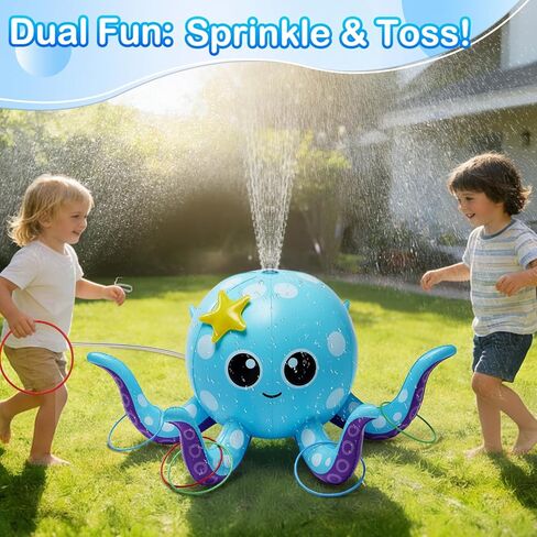 Sprinkler for Kids, Inflatable Octopus Water Toys with 6 Rings, Kids Sprinklers for Yard, Summer Outdoor Toys Backyard Water Spray Sprinkler Fun Toy for 3 4 5 6 7 8 Years and Up Boys Girls Gifts in Saudi Arabia