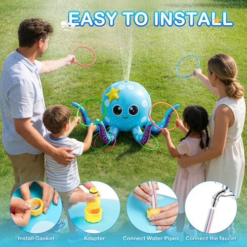 Sprinkler for Kids, Inflatable Octopus Water Toys with 6 Rings, Kids Sprinklers for Yard, Summer Outdoor Toys Backyard Water Spray Sprinkler Fun Toy for 3 4 5 6 7 8 Years and Up Boys Girls Gifts in Saudi Arabia