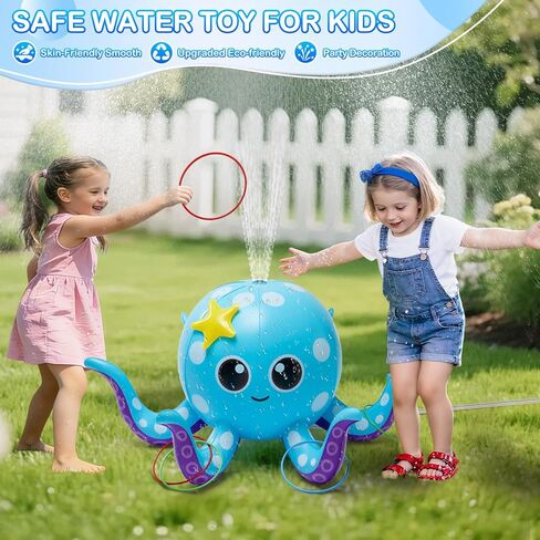 Sprinkler for Kids, Inflatable Octopus Water Toys with 6 Rings, Kids Sprinklers for Yard, Summer Outdoor Toys Backyard Water Spray Sprinkler Fun Toy for 3 4 5 6 7 8 Years and Up Boys Girls Gifts in Saudi Arabia