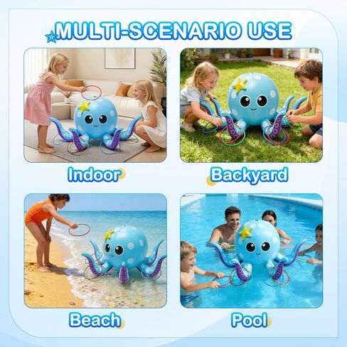 Sprinkler for Kids, Inflatable Octopus Water Toys with 6 Rings, Kids Sprinklers for Yard, Summer Outdoor Toys Backyard Water Spray Sprinkler Fun Toy for 3 4 5 6 7 8 Years and Up Boys Girls Gifts in Saudi Arabia