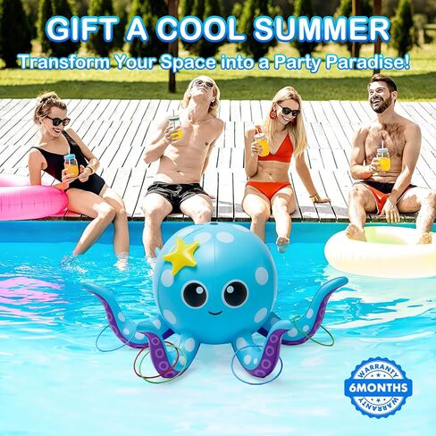 Sprinkler for Kids, Inflatable Octopus Water Toys with 6 Rings, Kids Sprinklers for Yard, Summer Outdoor Toys Backyard Water Spray Sprinkler Fun Toy for 3 4 5 6 7 8 Years and Up Boys Girls Gifts in Saudi Arabia