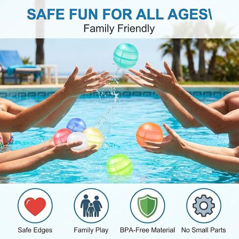 6 Pack Reusable Water Balloons, Refillable Silicone Water Balloons – Quick Fill, Self Sealing Water Balloon for Pool, Summer Toys Beach Toys for Outdoor Idea Gift, Party Supplies in Kuwait