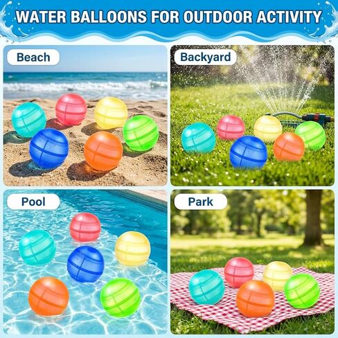 6 Pack Reusable Water Balloons, Refillable Silicone Water Balloons – Quick Fill, Self Sealing Water Balloon for Pool, Summer Toys Beach Toys for Outdoor Idea Gift, Party Supplies in Kuwait
