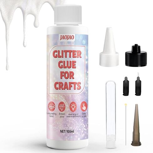 Glitter Glue, Art Glue for Decorating & Painting and Strong Bonding, Suit for Fine Paper Crafting, Card Making, DIY Art Craft, Painting, Scrapbooking Decorating, with Fine Metal Tip, 100ml, White in Saudi Arabia