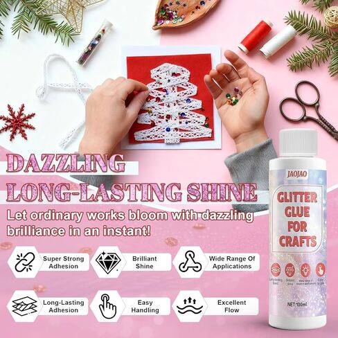 Glitter Glue, Art Glue for Decorating & Painting and Strong Bonding, Suit for Fine Paper Crafting, Card Making, DIY Art Craft, Painting, Scrapbooking Decorating, with Fine Metal Tip, 100ml, White in Saudi Arabia