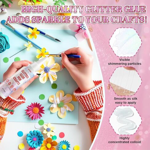 Glitter Glue, Art Glue for Decorating & Painting and Strong Bonding, Suit for Fine Paper Crafting, Card Making, DIY Art Craft, Painting, Scrapbooking Decorating, with Fine Metal Tip, 100ml, White in Saudi Arabia