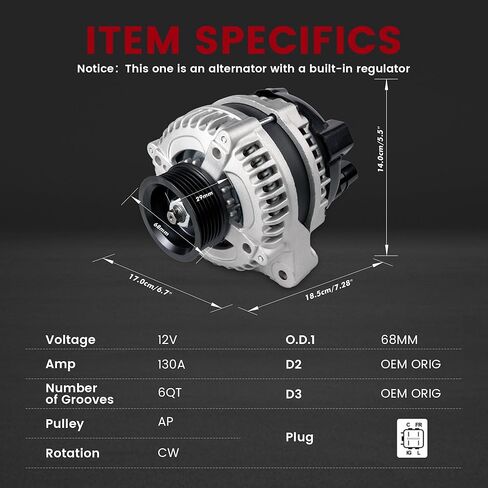Alternator for-Honda Odyssey 2002 2003 2004,Pilot 2003 2004,for-Acura MDX 2001 2002 V6 3.5L, OE Replacement#31100-PGK-A01,13918N,130Amp 12V CW 6-Groove Pulley in Saudi Arabia