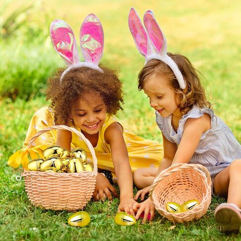 18 قطعة من بيض عيد الفصح من أوكتيريك، 2.3 سم بيضة عيد الفصح البلاستيكية الذهبية اللامعة القابلة للتعبئة فارغة لصيد عيد الفصح، حشو سلة عيد الفصح، هدايا الحفلات، مستلزمات جوائز الفصل الدراسي in Kuwait