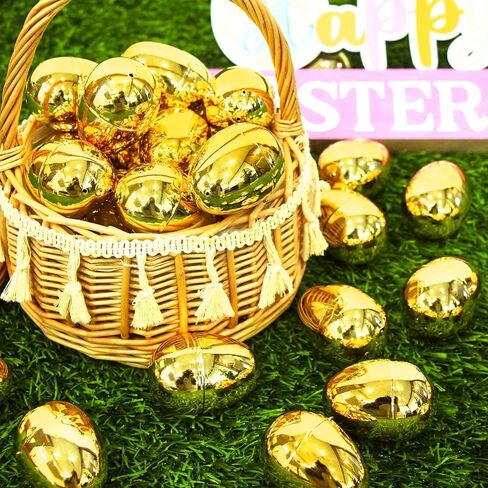 18 قطعة من بيض عيد الفصح من أوكتيريك، 2.3 سم بيضة عيد الفصح البلاستيكية الذهبية اللامعة القابلة للتعبئة فارغة لصيد عيد الفصح، حشو سلة عيد الفصح، هدايا الحفلات، مستلزمات جوائز الفصل الدراسي in Kuwait