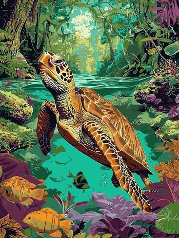 zpptAugs Paint by Numbers Kit for Adults Beginners，Sea Turtle Acrylic Adult Paint by Number Kits on Canvas,Digital Oil Number Painting Kits for Home Decor Gift 12"x16"(Without Frame) in Kuwait