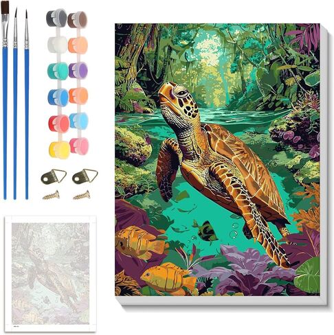 zpptAugs Paint by Numbers Kit for Adults Beginners，Sea Turtle Acrylic Adult Paint by Number Kits on Canvas,Digital Oil Number Painting Kits for Home Decor Gift 12"x16"(Without Frame) in Kuwait