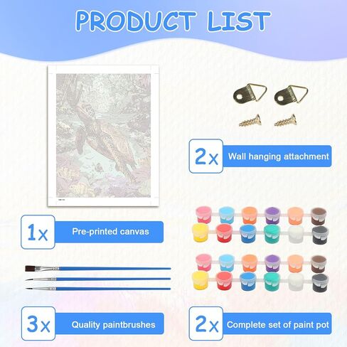 zpptAugs Paint by Numbers Kit for Adults Beginners，Sea Turtle Acrylic Adult Paint by Number Kits on Canvas,Digital Oil Number Painting Kits for Home Decor Gift 12"x16"(Without Frame) in Kuwait