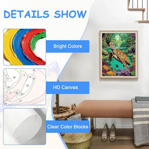 zpptAugs Paint by Numbers Kit for Adults Beginners，Sea Turtle Acrylic Adult Paint by Number Kits on Canvas,Digital Oil Number Painting Kits for Home Decor Gift 12"x16"(Without Frame) in Kuwait