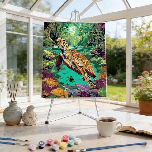 zpptAugs Paint by Numbers Kit for Adults Beginners，Sea Turtle Acrylic Adult Paint by Number Kits on Canvas,Digital Oil Number Painting Kits for Home Decor Gift 12"x16"(Without Frame) in Kuwait
