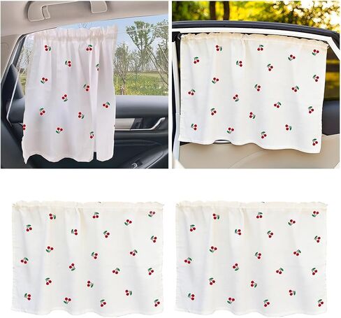 2Pcs Car Curtains for Side Window, Universal Car Window Suction Cup Sunshade with Cherry Designs, Curtains with a Cooling Function, Sunshades for Children in Saudi Arabia