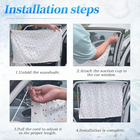 2Pcs Car Curtains for Side Window, Universal Car Window Suction Cup Sunshade with Cherry Designs, Curtains with a Cooling Function, Sunshades for Children in Saudi Arabia