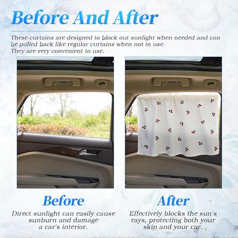2Pcs Car Curtains for Side Window, Universal Car Window Suction Cup Sunshade with Cherry Designs, Curtains with a Cooling Function, Sunshades for Children in Saudi Arabia