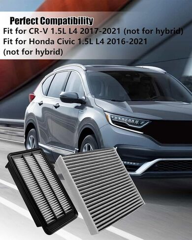 TIKSCIENCE Cabin and Engine Air Filter Replace 80291-T5R-A01 Fit for Honda CR-V 2017-2022 1.5L Civic 2016-2021 1.5L Replace 80291-TF0-E01 80292-TBA-A11 CAF1873P CA12050 in Kuwait