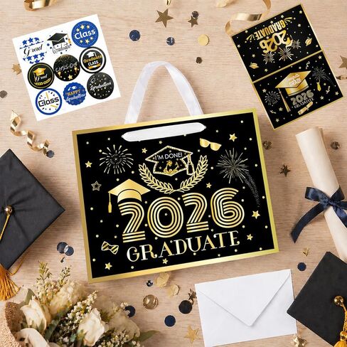 Konsait 13" Large Graduation Gift Bags, Black Class of 2026 Graduation Bags with Tissue Paper and Greeting Card for Gift Wrapping, Celebrations, Parties & More in Kuwait