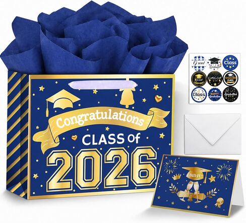 Konsait 13" Large Graduation Gift Bags, Black Class of 2026 Graduation Bags with Tissue Paper and Greeting Card for Gift Wrapping, Celebrations, Parties & More in Kuwait