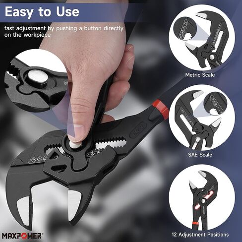 MAXPOWER 3 Pieces Pliers Wrench 7 inch 10 inch 12 inch, Smooth Parallel Jaw, Push Button Quick Adjustable Pliers Set for Plumbing, Pipe Works in Kuwait