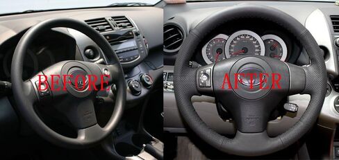 Eiseng Custom Hand Stitched DIY Steering Wheel Cover for Toyota RAV4 SUV 2006-2012 / for Yaris Sedan 2007-2011, Breathable Genuine Leather, Non-Slip Durable Auto Steering Wheel Protector,Black Thread in Kuwait