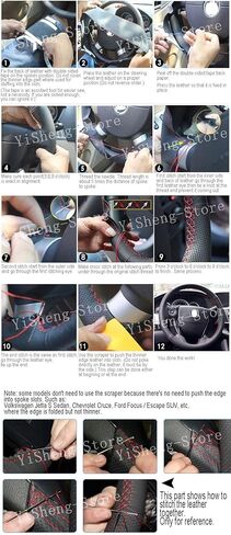Eiseng Custom Hand Stitched DIY Steering Wheel Cover for Toyota RAV4 SUV 2006-2012 / for Yaris Sedan 2007-2011, Breathable Genuine Leather, Non-Slip Durable Auto Steering Wheel Protector,Black Thread in Kuwait