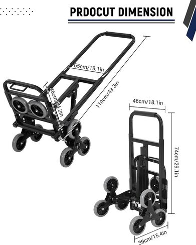 3 in 1 Folding Stair Climbing Cart, Hand Truck Dolly, 550 LBS Capacity Stair Climber Cart All Terrain Stair Dolly for Transport and Moving in Warehouse Supermarket in Saudi Arabia