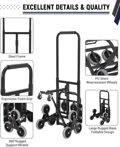 3 in 1 Folding Stair Climbing Cart, Hand Truck Dolly, 550 LBS Capacity Stair Climber Cart All Terrain Stair Dolly for Transport and Moving in Warehouse Supermarket in Saudi Arabia