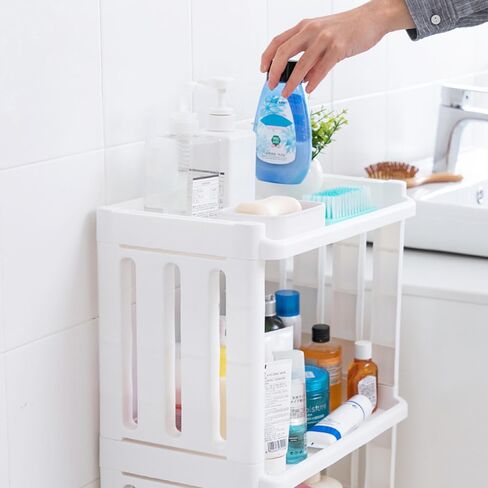 White Small 3 Tier Rolling Kitchen Storage Cart for Laundry Room Bathroom Bedside Toilet Side Plastic Storage Shelf on Wheels Narrow Organizer Shelving Unit with Wheels Slim Movable Organization Cart in Kuwait