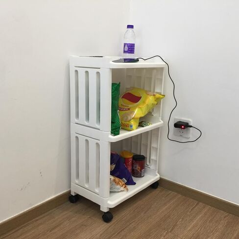 White Small 3 Tier Rolling Kitchen Storage Cart for Laundry Room Bathroom Bedside Toilet Side Plastic Storage Shelf on Wheels Narrow Organizer Shelving Unit with Wheels Slim Movable Organization Cart in Kuwait