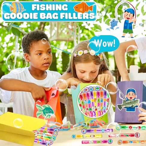 Fishing Party Favors for Kids - 24PCS Fish-Themed Mini Bubble Wands, Great for Birthday Supplies, Piñata Fillers, Goodie Bags & Classroom Rewards in Saudi Arabia