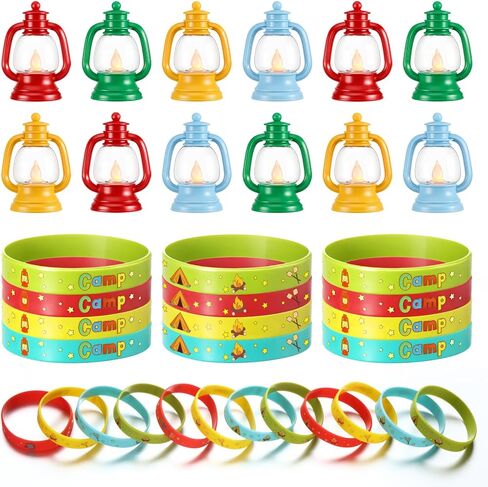 VIHOSE 24 Pcs Camping Party Favors with Camping Silicone Bracelets and Mini Lamps Happy Camper Party Gifts for Forest Themed Adventure Outdoor Decorations Hiking Classroom Birthday Supplies in Kuwait