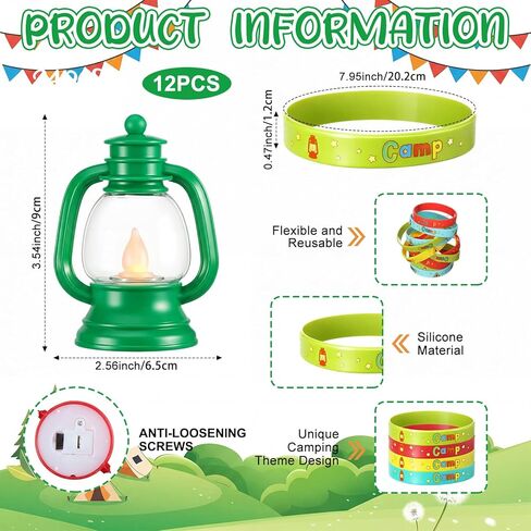 VIHOSE 24 Pcs Camping Party Favors with Camping Silicone Bracelets and Mini Lamps Happy Camper Party Gifts for Forest Themed Adventure Outdoor Decorations Hiking Classroom Birthday Supplies in Kuwait
