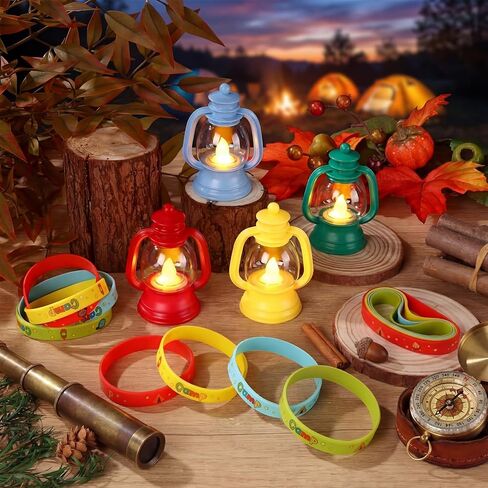VIHOSE 24 Pcs Camping Party Favors with Camping Silicone Bracelets and Mini Lamps Happy Camper Party Gifts for Forest Themed Adventure Outdoor Decorations Hiking Classroom Birthday Supplies in Kuwait