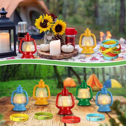 VIHOSE 24 Pcs Camping Party Favors with Camping Silicone Bracelets and Mini Lamps Happy Camper Party Gifts for Forest Themed Adventure Outdoor Decorations Hiking Classroom Birthday Supplies in Kuwait