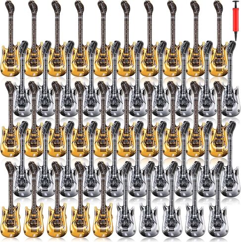 50 Pcs Inflatable Guitars 21 Inch Small Blow up Guitar with Inflator Gold and Silver Rock Instrument Bulk for Kids Birthday Rock and Roll Party Decorations Photo Booth Props in Saudi Arabia