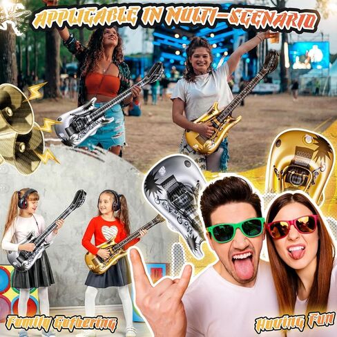 50 Pcs Inflatable Guitars 21 Inch Small Blow up Guitar with Inflator Gold and Silver Rock Instrument Bulk for Kids Birthday Rock and Roll Party Decorations Photo Booth Props in Saudi Arabia