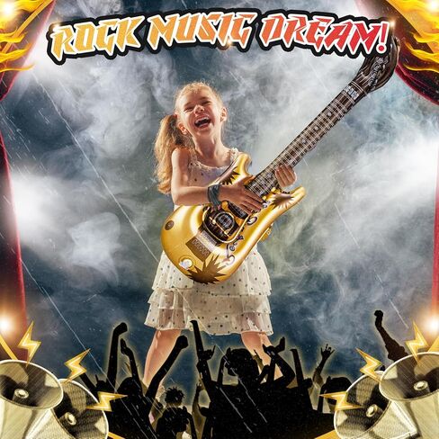 50 Pcs Inflatable Guitars 21 Inch Small Blow up Guitar with Inflator Gold and Silver Rock Instrument Bulk for Kids Birthday Rock and Roll Party Decorations Photo Booth Props in Saudi Arabia