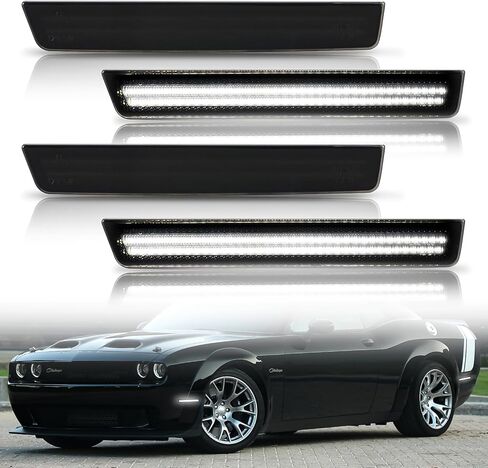 Bestview Smoked Lens LED Side Marker Lights for Dodge Challenger 2015-2023, Front Rear Bumper Marker Lamps, White(4 PCS) in Kuwait