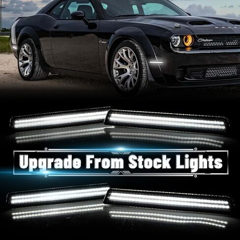 Bestview Smoked Lens LED Side Marker Lights for Dodge Challenger 2015-2023, Front Rear Bumper Marker Lamps, White(4 PCS) in Kuwait