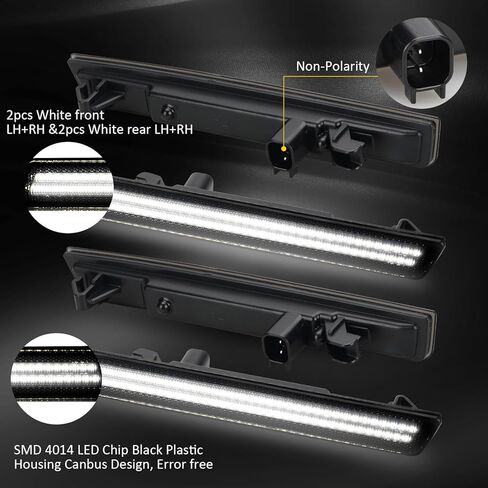 Bestview Smoked Lens LED Side Marker Lights for Dodge Challenger 2015-2023, Front Rear Bumper Marker Lamps, White(4 PCS) in Kuwait