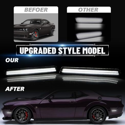 Bestview Smoked Lens LED Side Marker Lights for Dodge Challenger 2015-2023, Front Rear Bumper Marker Lamps, White(4 PCS) in Kuwait