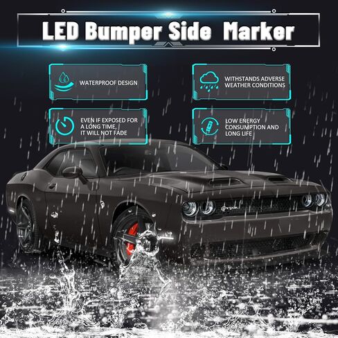 Bestview Smoked Lens LED Side Marker Lights for Dodge Challenger 2015-2023, Front Rear Bumper Marker Lamps, White(4 PCS) in Kuwait
