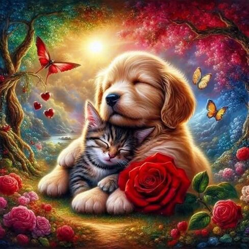 Reluohuo Dog Diamond Painting Kits for Adults, Cat 5D Full Drill Diamond Art Kits for Beginners, DIY Round Gem Art Craft for Home Wall Decor, 12x12 Inch in Saudi Arabia