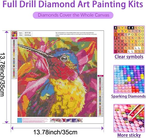 JXDXDJ Hummingbird Diamond Art Kits for Adults,Animal Full Round Drill 5D Diamond Painting Kits for Beginners,DIY Diamond Dots Paintings Picture,Gem Art for Adults Craft,Home Wall Decor 13.78x13.78 In in Kuwait