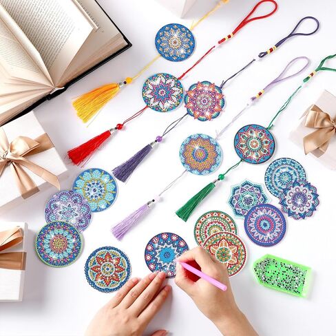 Saillong 16 Pcs Diamond Art Car Ornaments Mandala Diamond Painting Kit Rear View Mirror Hanging Ornament Double Sided Paint Mandala Painting Crystal Gem Decoration DIY Crafts for Adult Beginner Gifts in Kuwait