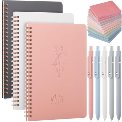 Fuutreo Aesthetic Notebook Sets Teacher Appreciation Gifts 3 Pcs Spiral Notebook with 5 Ink Pens and 12 Sticky Notes, Positive Affirmation Notebooks Back to School for Students Classroom Reward in Saudi Arabia