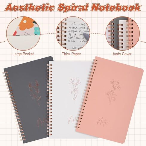 Fuutreo Aesthetic Notebook Sets Teacher Appreciation Gifts 3 Pcs Spiral Notebook with 5 Ink Pens and 12 Sticky Notes, Positive Affirmation Notebooks Back to School for Students Classroom Reward in Saudi Arabia